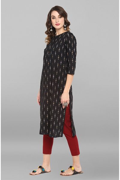 IndHeritage Premium cotton office / casual kurti - Black kurti / kurta for women with ethnic prints