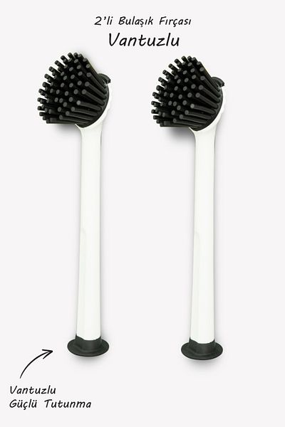 ATA HOME 2Pcs with Suction Cups Kitchen Bathroom Counter Top Silicone Dish Washing Sink Cleaning Countertop Brush