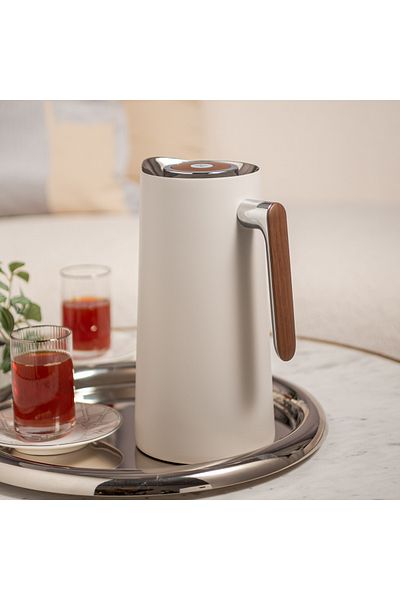 Dallaty 1L light grey steel vacuum flask with wooden handle