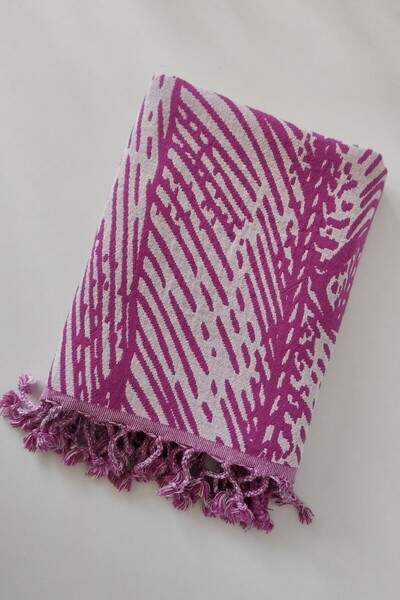 Sevim Fuchsia Jacquard Muslin Peshtemal - 100% Cotton Quick Dry Beach Towel - 90X170 cm
