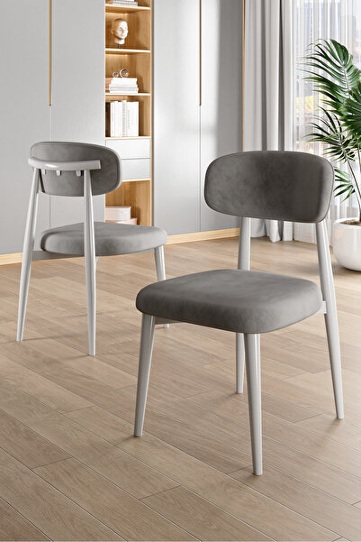 Canisa Jolin Serisi Mdf 90x168 Beyaz Mutfak Masa Takımı 6 Gri Metal Sandalye