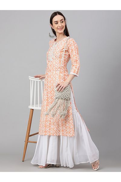 IndHeritage Premium cotton occasion / casual kurti - Orange printed kurti / kurta for women - IDH00066