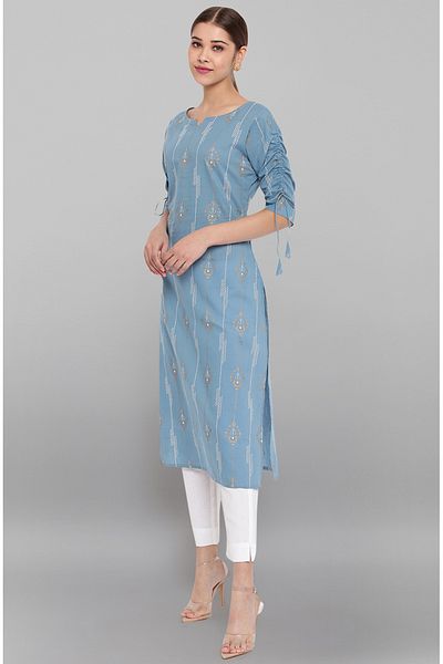 IndHeritage Premium cotton office / casual kurti - Blue printed kurti / kurta for women - IDH00062
