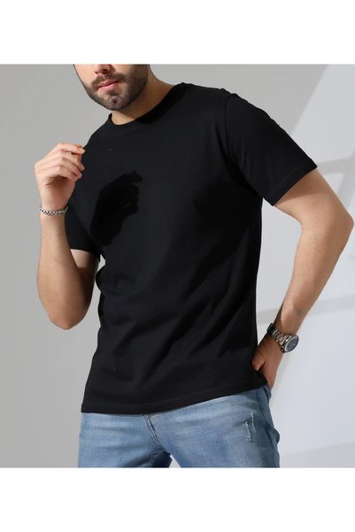 shop Black Combed Cotton T-Shirt Lycra Cotton Slimfit Slim Fit