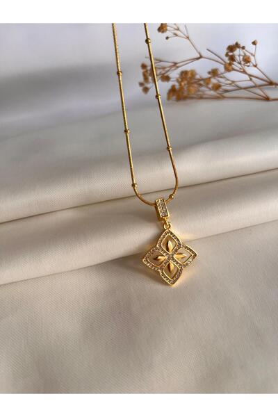 VELMORIA ÇELİK S.STEEL KARARMAZ PASLANMAZ ALTIN KAPLAMA ZİRKON TAŞLI YONCA MO...