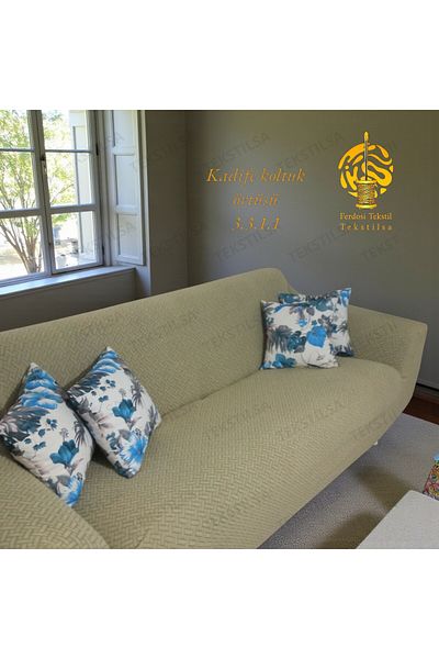 Tekstilsa Uğladesen 3,3,1,1 Elastic Sofa Cover |   Elastic Seat Cover |   Armchair Cover Set Gold Color
