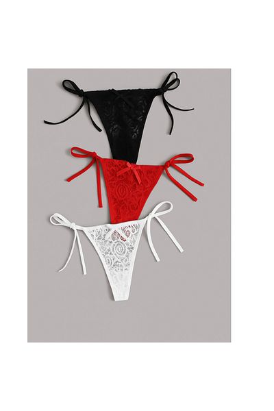 Bacio Women's 3-Piece Sexy Thong with Lace Side Tie