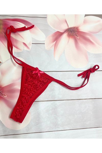 Cicişim Side Tie Lace 3-Piece Thong String