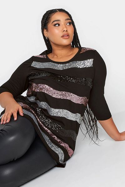 Stil Diva Plus Size Crew Neck Sequin Embroidered Half Sleeve Blouse302554