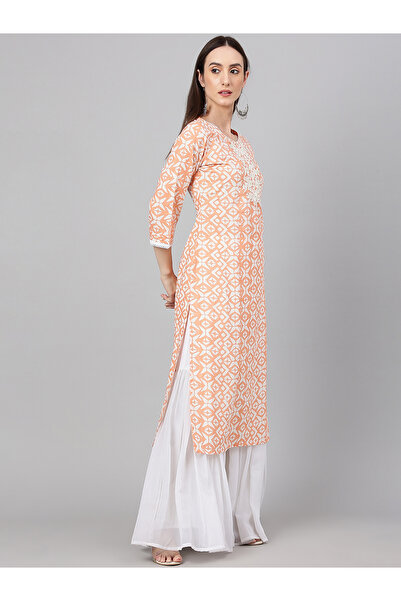 IndHeritage Premium cotton occasion / casual kurti - Orange printed kurti / kurta for women - IDH00066