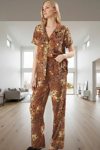 PayBuy Women's Stylish Leopard Pattern Viscose Pajamas Set Comfortable Home Wear Set and Trend Design High Quality
