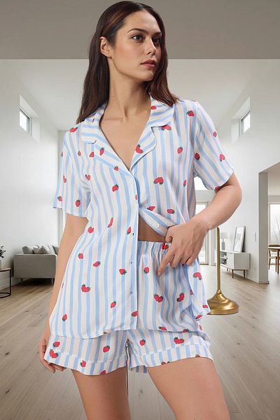 PayBuy Women's Comfortable Viscose Pajama Set Striped Pattern Short Sleeve Summer Distinguished Material Modern Style