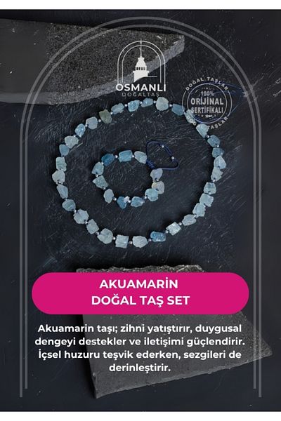OSMANLI DOĞAL TAŞ Certified Aquamarine Natural Stone Set