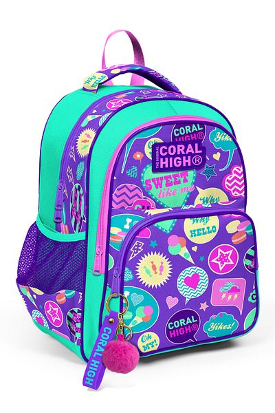 Coral High Rucsac școlar cu trei compartimente pentru copii, verde apă, violet, 14413
