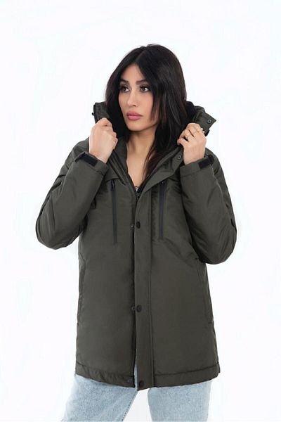 Montland Women's Khaki Fleece Inside Water and Windproof Hooded Winter Coat & Coat & Parka