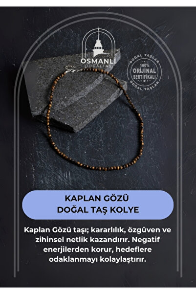 OSMANLI DOĞAL TAŞ Sertifikalı Kaplan Gözü Doğal Taş Kolye