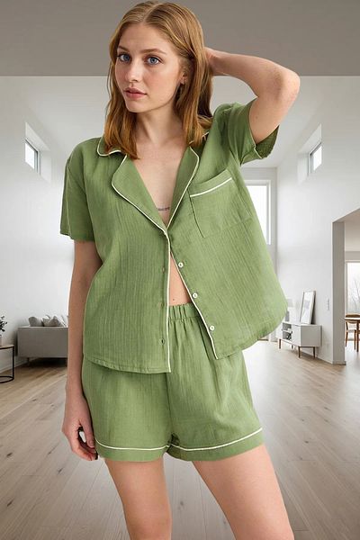 PayBuy Women's 100% Cotton Muslin Pajama Set Regular Fit Shorts Comfortable Design Elegant