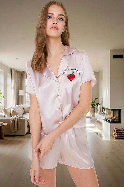 PayBuy Women's Satin Pajama Set Short Sleeve Regular Fit Summer Comfortable Cut Trend Design