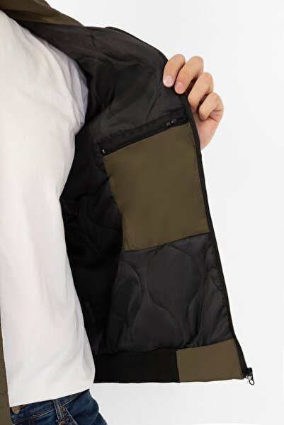 Firststops Ανδρικό παλτό Χακί - γιακάς με τσέπες, φόδρα και αδιάβροχο και αντιανεμικό