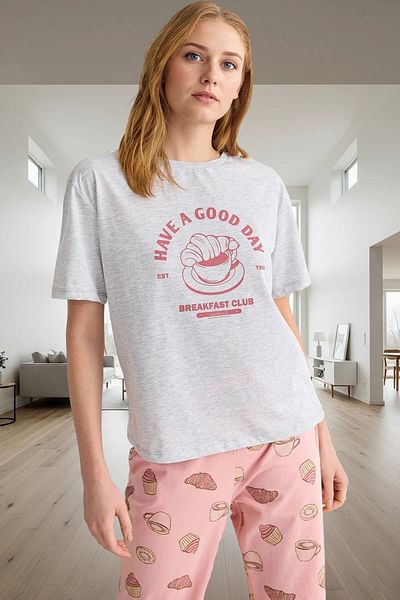 PayBuy Women's 100% Cotton Short Sleeve Crew Neck Pajama Set Modern Style Carefully Selected Comfortable and Stylish