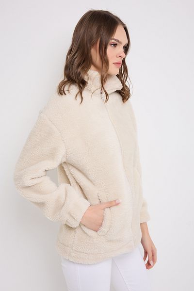 Montland Women's Ecru Plush Windproof Welsoft Double Pocket Hooded Winter Coat