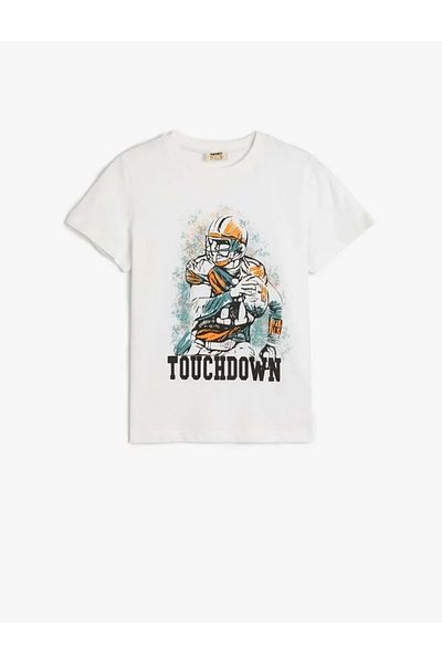 Koton Men's T-Shirt Sports Printed Short Sleeve Crew Neck Cotton 5Skb10052Tk White