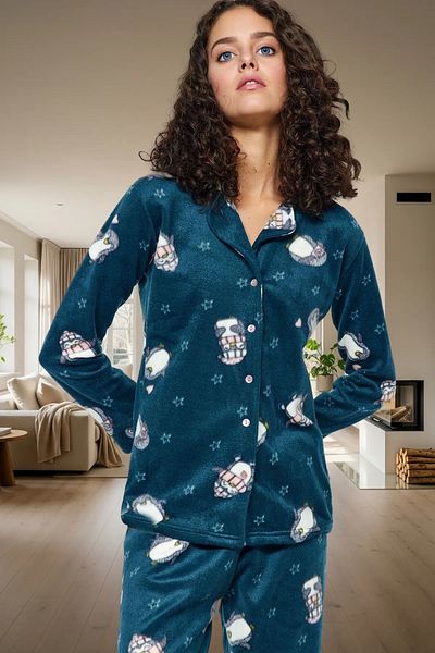 PayBuy Women's Winter Fleece Penguin Pattern Pajamas Set Comfortable Cutout Modern Style for Comfortable Sleep