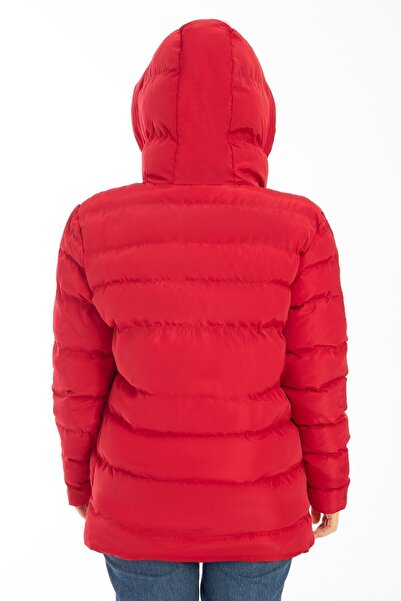 Montland Women's Red Hooded Polartex Fur Waterproof Wind Resistant Stone Coat Coat Parka