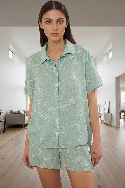 PayBuy Women's Comfortable Summer Viscose Pajamas Set with Shorts Animal Pattern Shally Woven Professional Look