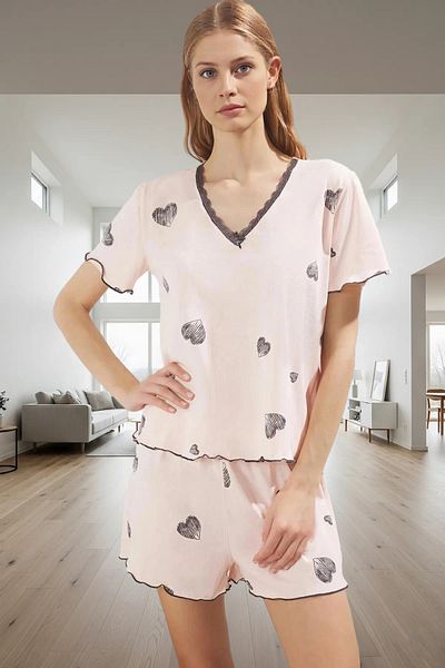 PayBuy Women's Short Sleeve Cotton Pajamas Set Heart Pattern Comfortable Home Wear Professional Appearance