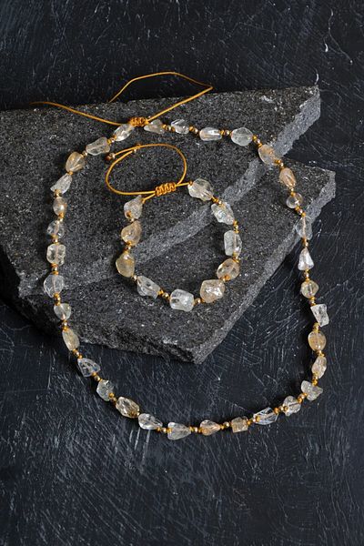 OSMANLI DOĞAL TAŞ Certified Citrine Natural Natural Stone Macrame Set