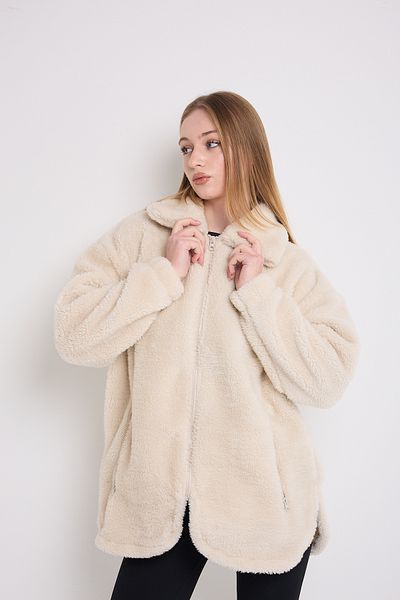 Firststops Women's Ecru Plush Windproof Welsoft Winter Coat Coat with Double Pockets