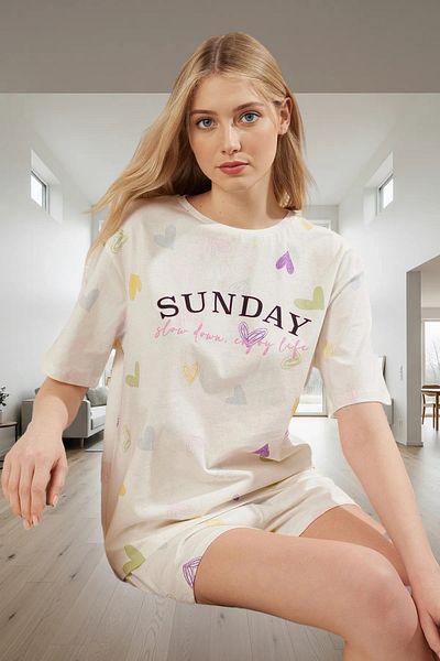 PayBuy Women's Comfortable Cotton Pajama Set Heart Patterned Summer Homewear Quality Craftsmanship Distinguished Material