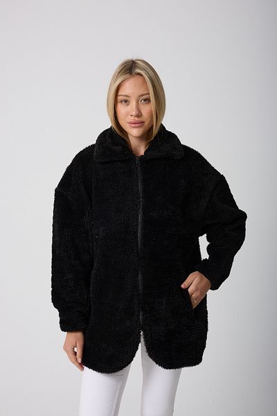 Montstop Women's Black Plush Windproof Welsoft Double Pocket Winter Coat Coat