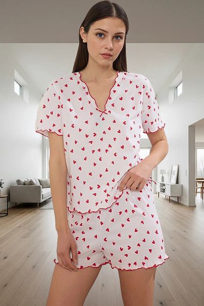 PayBuy Women's Short Sleeve Cotton Pajamas Set Heart Pattern Comfortable Home Wear Professional Appearance