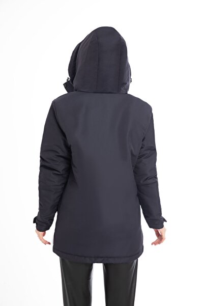 Montstop Dámský zimní kabát v námořnické modré – fleece, kožešina, vodě a větruodolný, s kapucí