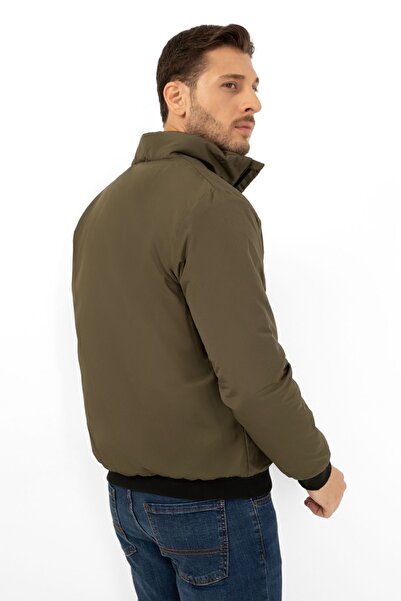 Firststops Ανδρικό παλτό Χακί - γιακάς με τσέπες, φόδρα και αδιάβροχο και αντιανεμικό