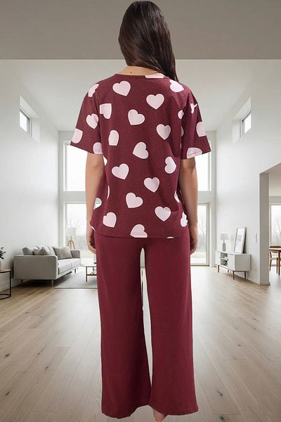 PayBuy Women's 100% Cotton Heart Pajamas Set Comfortable V-Neck Short Sleeve Homewear Professional Appearance