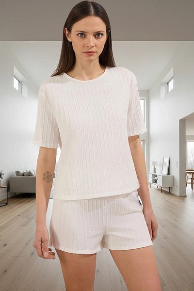 PayBuy Women's Casual Knitted Pajamas Set with Shorts Short Sleeve Summer Modern Style for Daily Use
