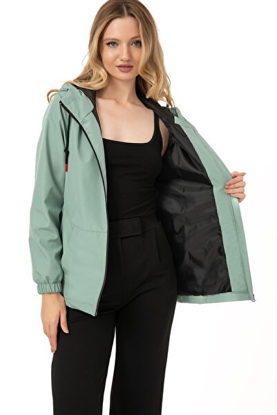 Montstop Γυναικείο αδιάβροχο πράσινο μέντας αδιάβροχο με κουκούλα - με επένδυση και τσέπες