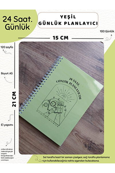 Else Craft Noktalı 24 Saat. Günlük Planlayıcı A5 - Yeşil - No:1