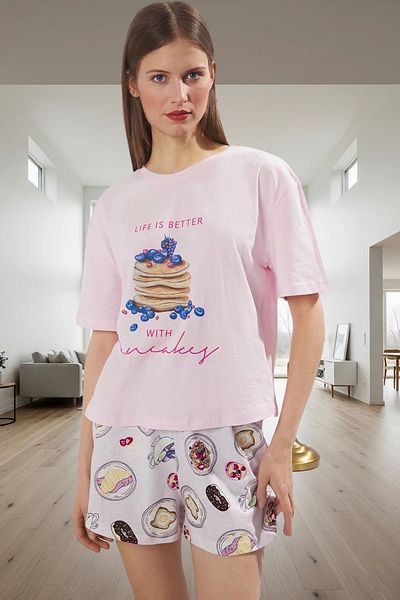 PayBuy Women's Short Sleeve Crew Neck Cotton Pajama Set Stylish Appearance Perfect Fit Modern Style