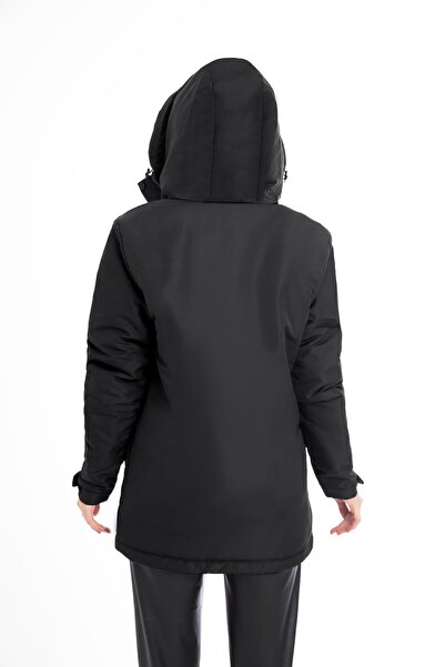 Montstop Palton negru de iarnă pentru femei - cu lână, blană, impermeabil și rezistent la vânt, glugă