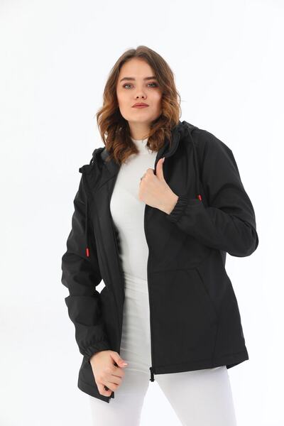 Montland Γυναικείο μαύρο αδιάβροχο και ανθεκτικό στον άνεμο αδιάβροχο με εσωτερική τσέπη με κουκούλα - Windbreaker