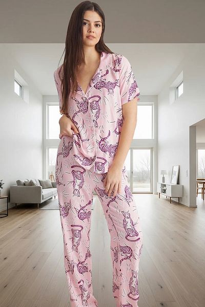 PayBuy Women's Animal Pattern Viscose Pajamas Set Comfortable Home Wear Set Modern Style Trend Design