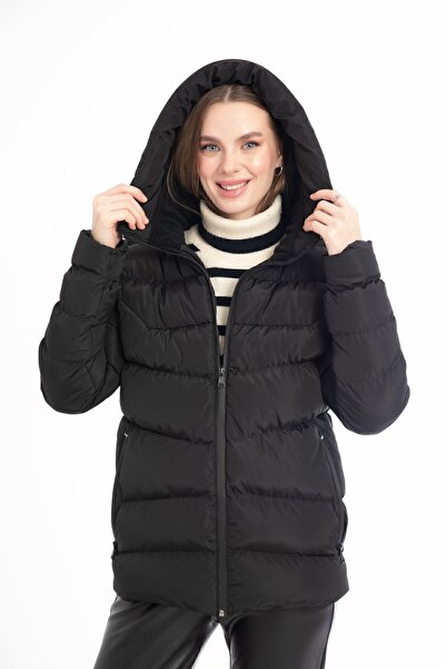 Montstop Palton negru pentru femei, căptușit cu cu glugă căptușeli, impermeabil, rezistent la vânt, parka