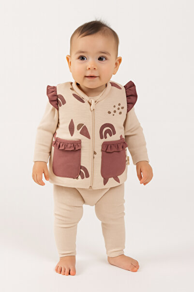 Motebarn Wear Kız Bebek Renkli Şişme Müslin Yelek Krem