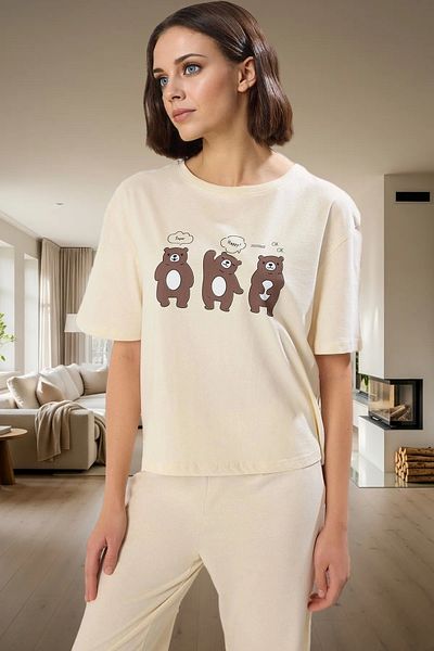 PayBuy Women's Cotton Comfortable Printed Pajama Set Short Sleeve T-Shirt Pants Use and Stylish