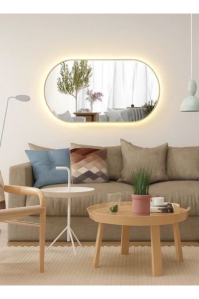 Taimi 80x50cm Oval Gold Frame Makeup Mirror with 3-Level Backlight - Bathroom Mirror - Wall Mirror