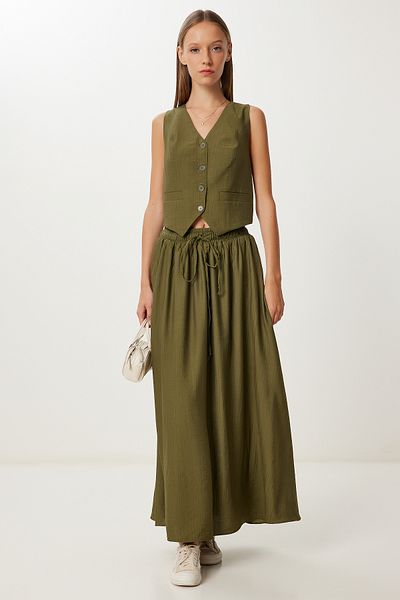 Lovelyİstanbul Crinkle Knitted Vest Skirt Set Khaki Lrv0102